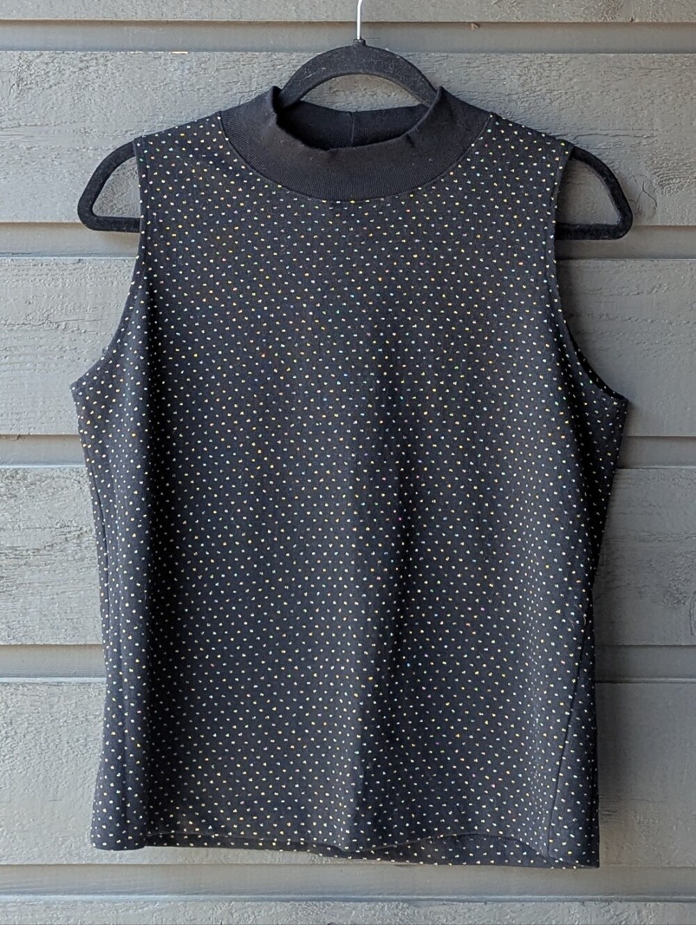 VTG 80s Judy Knapp California Black Mock Neck Muscle Tee Gold Weave Medium
